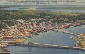 Florida Jacksonville Aerial View Showing Highway and Railroad Bridges Across ...