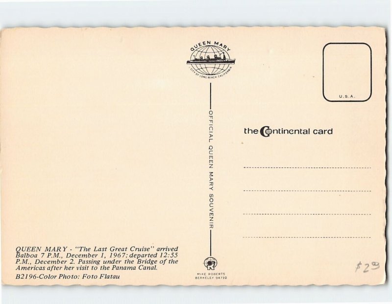 Postcard Queen Mary Ocean Liner Passing Under the Bridge of Americas Panama