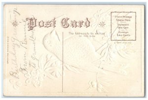 c1910's Recollections Greetings Bird Letter Flowers Nash Embossed Postcard