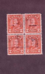 Canada, Used Block of Four, George V, 2 Cent Scott #165