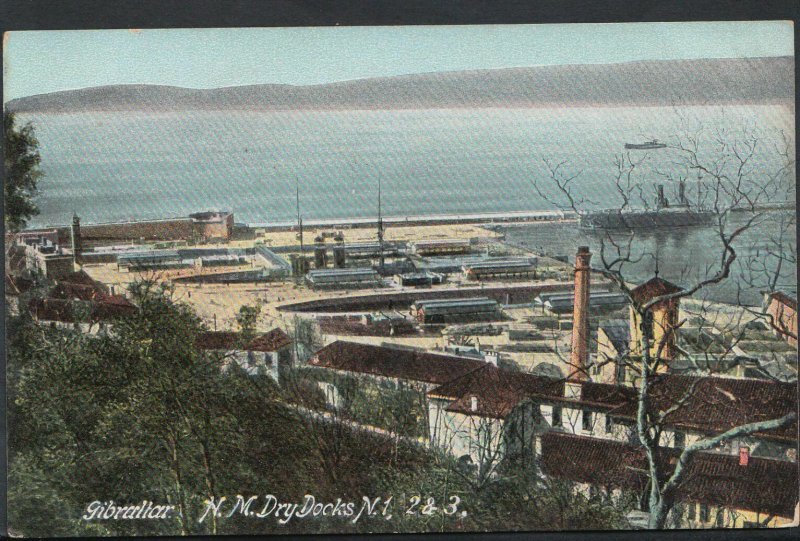 Gibraltar Postcard - Navy Docks - H.M.Dry Docks N.1,2 & 3 - DP915