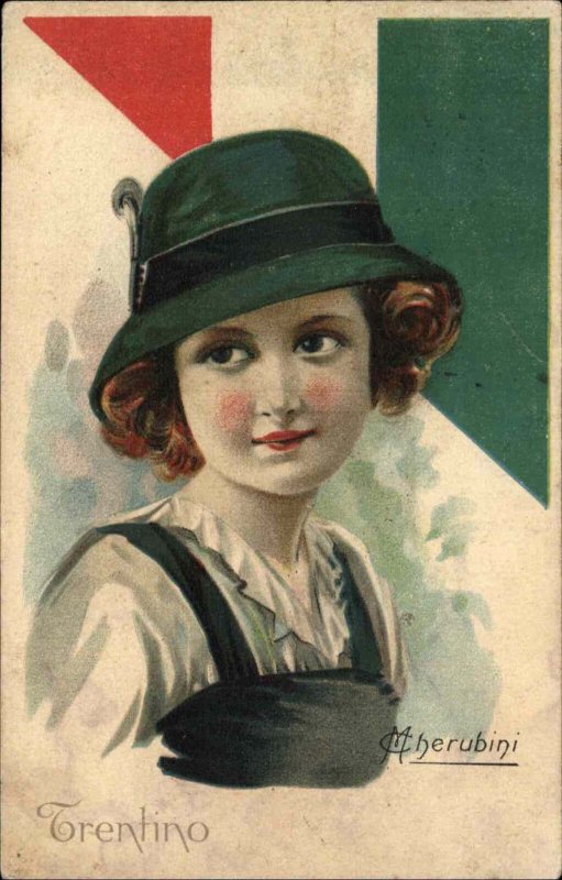 A/s Cherubini Trentino Italy IT Little Italian Girl c1910 Vintage Postcard