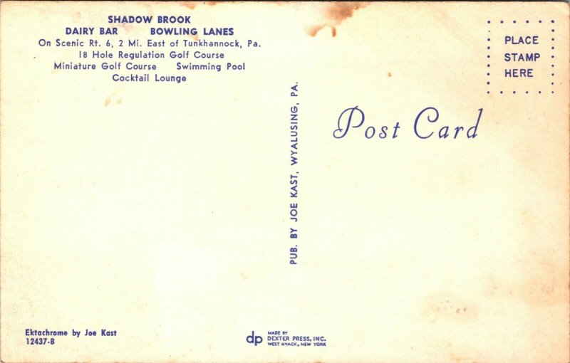 Shadow Brook DAIRY BAR Tunkhannock Pennsylvania Vintage CHROME Postcard