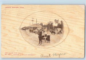 Cedar Rapids Iowa Postcard At The Alamo Crowd Horse Carriage 1907 Posted Antique