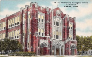 Elmhurst Illinois 1940s Postcard Immaculate Conception Church & School 