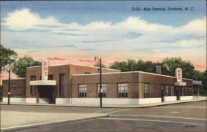 Durham North Carolina NC Bus Station Linen Vintage Postcard