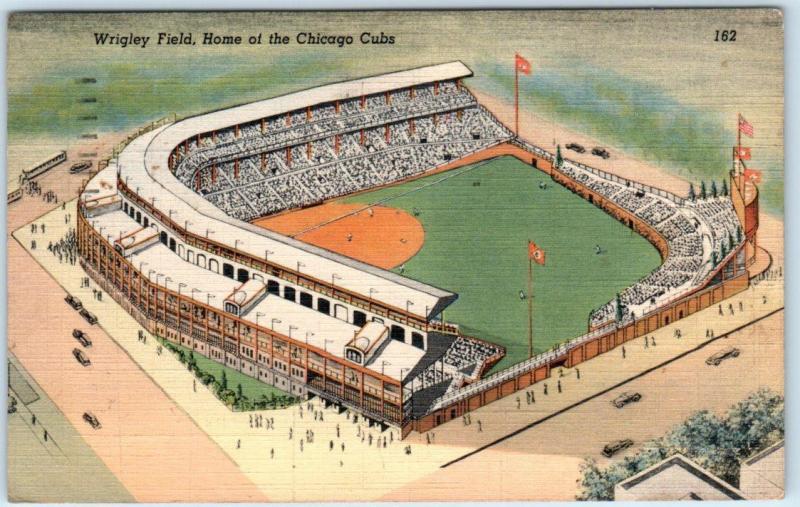 CHICAGO, Illinois IL Home of CHICAGO Cubs WRIGLEY FIELD 1946 Linen Postcard