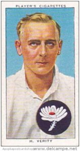 Player Cigarette Card Cricketers 1938 No 28 H Verity Yorkshire &  England