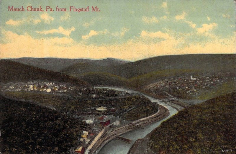 c.'13,Early Color Printing,Railroad, Birds-eye of Mauch Chunk, PA,  Old Postcard