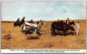 Spain Land Of Romance & Song Modern Agriculture Machines Making Farming Postcard