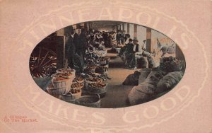 A Glimpse of the Market, Minneapolis, Minnesota, Early Postcard, Used in 1908