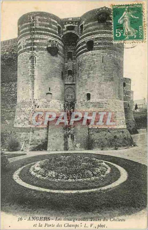 Old Postcard Angers The two big Tours du Chateau and the Porte des Champs