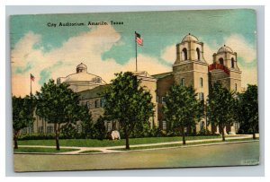 Vintage 1947 Postcard Flag Over City Auditorium Amarillo Texas