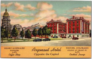 Postcard CO Denver  Argonaut Hotel Henry Schwalbe Manager
