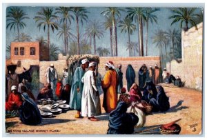 c1910 An Arab Village Market Place Picturesque Egypt Oilette Tuck Art Postcard 