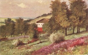 Beautiful landscape Fine painting, old vintage German, artist drawn,  postcard