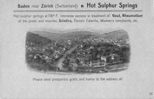 Baden Switzerland Hot Sulphur Springs Birds Eye View Non Postcard Back J80660