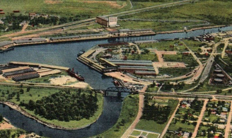c. 1910s Vintage Postcard Turning Basin Houston Ship Canal - Gulf of Mexico