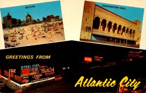 New Jersey Atlantic City Greetings Showing Skyline Convention Hall and Steel ...