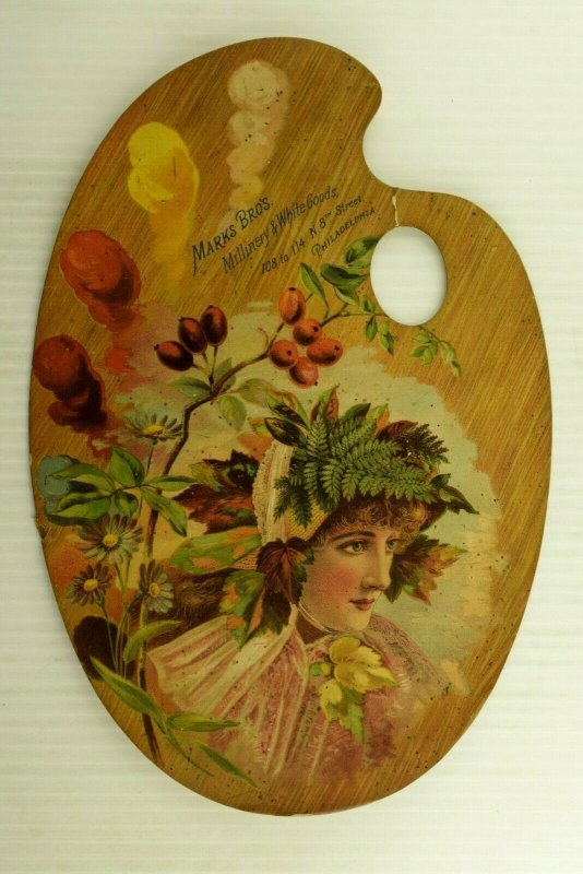 1880's Die-Cut Painters' Palette Mark's Bros. Lovely Lady Fruit Fab! 7S