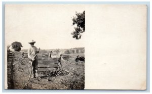 Scythe Farmer Postcard RPPC Photo Farming Scene Field c1910's Unposted Antique