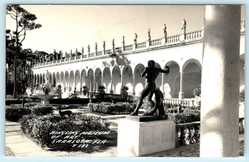 RPPC  SARASOTA, Florida FL ~ Sculpture RINGLING MUSEUM of ART c1940s Postcard