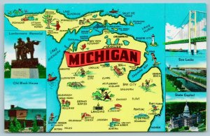 Map Michigan~Ironwood~Bay View Skiing~Ontonagon Camping~Drummond Island 1950s