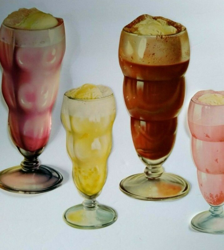 Ice Cream Soda Floats Milkshake Vintage Diecut Paper Signs 1950s Diners Lot Of 7