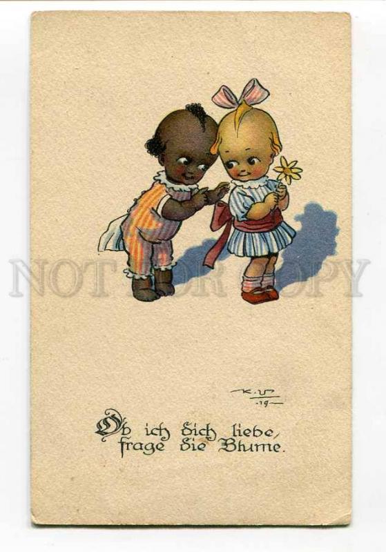 270573 Funny KIDS Lovers BLACK AMERICANA by K.V. Vintage PC