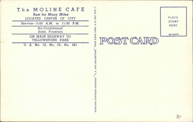 JAMESTOWN ND Moline Caf Interior Old Linen Postcard
