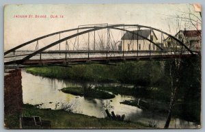 Postcard Olin Iowa c1907 Jackson St. Bridge Jones County Walnut Creek