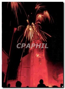 Postcard Modern Maranc Ms. Ch the church and its bell tower and Ignite fireworks
