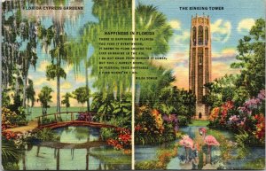 Florida Cypress Gardens Singing Tower Linen Poem Reflection Ct Art Postcard