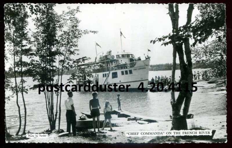 h3635 - FRENCH RIVER Ontario 1950s Steamer CHIEF COMMANDA. Real Photo Postcard