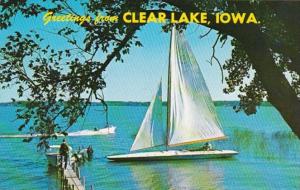 Iowa Greetings From Clear Lake State Park Showing Sailboat On The Lake