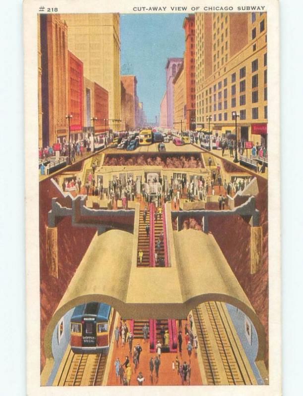 1940's CUTAWAY VIEW OF TRAINS IN THE SUBWAY SYSTEM Chicago Illinois IL F0058