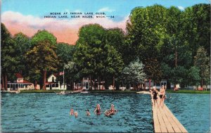 Scene At Indian Lake Club Indian Lake Near Niles Michigan Linen Postcard C106