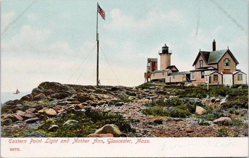 Eastern Point Light & Mother Ann Gloucester MA Lighthouse Unused Postcard G33