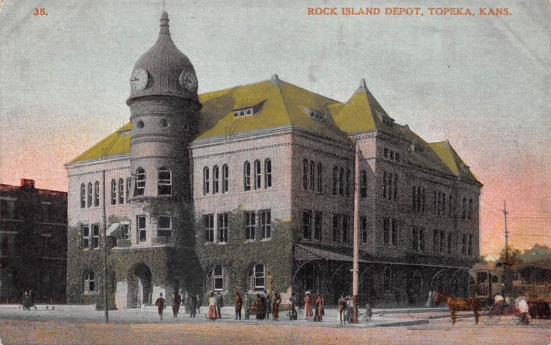 Topeka Kansas c1910 Postcard Rock Island Depot Train Station 