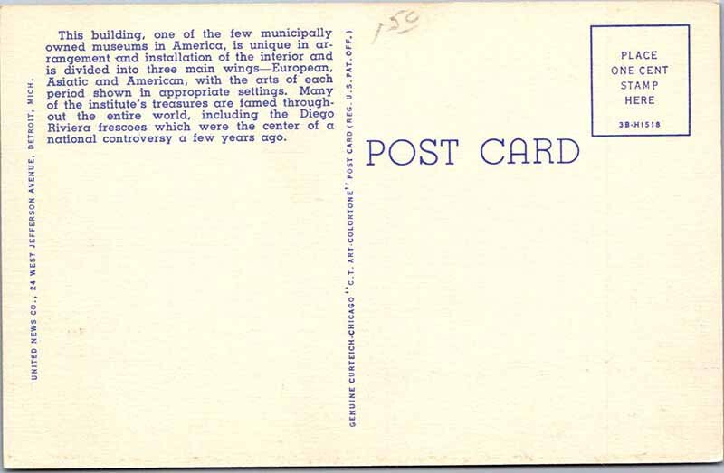 Postcard BUILDING SCENE Detroit Michigan MI AM2510