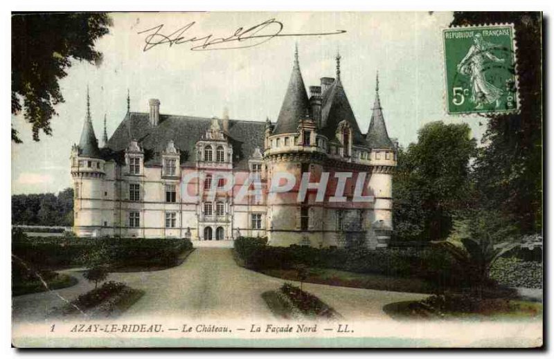 Old Postcard Azay le Rideau Chateau La Facade North