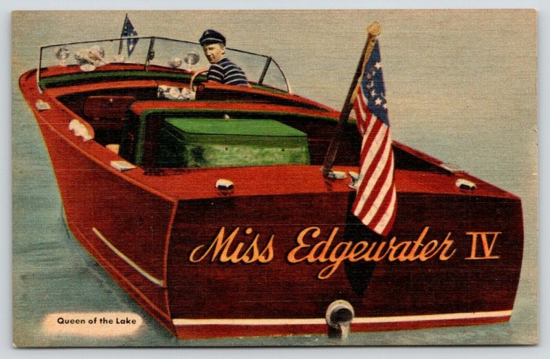 Lake Ozark Missouri~Bill Dean's Fleet~Miss Edgewater IV~Motor Boat~1940s Linen  