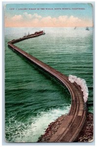 Santa Monica California CA Postcard Longest Wharp In The World View 1909 Antique