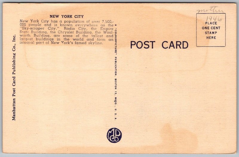 Vtg New York City NY Grand Foyer Radio City Music Hall 1930s View Linen Postcard