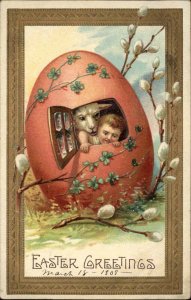 Easter Fantasy Lamb Child Egg House with Window c1910 Vintage Postcard