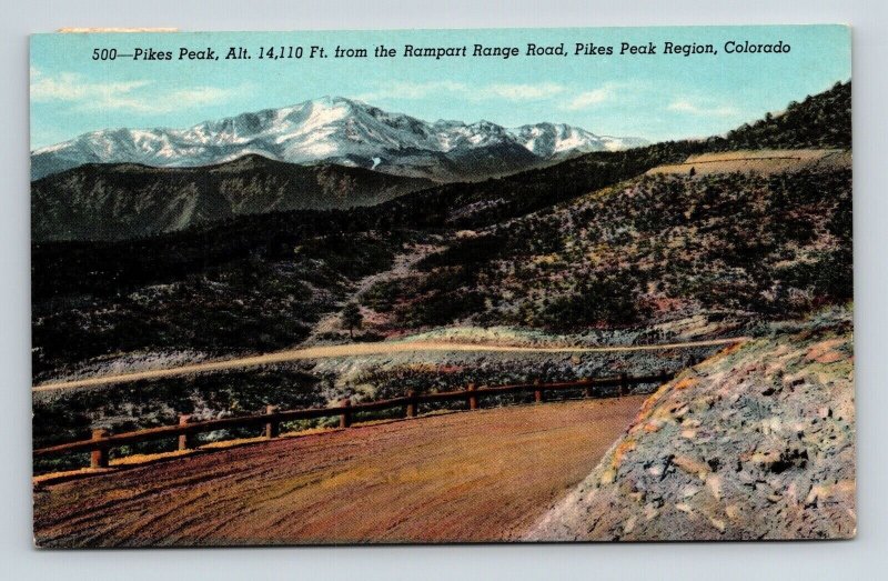 Pikes Peak From Rampart Range Rd Region Colorado CO Postcard PM Cancel WOB Note 