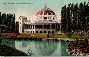 Salt Palace Lake City Utah WOB Note 1c Stamp Franklin Postcard Written Antique 