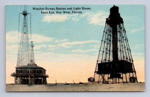 WEATHER BUREAU STATION & LIGHTHOUSE SAND KEY KEY WEST FLORIDA POSTCARD (c.1910)