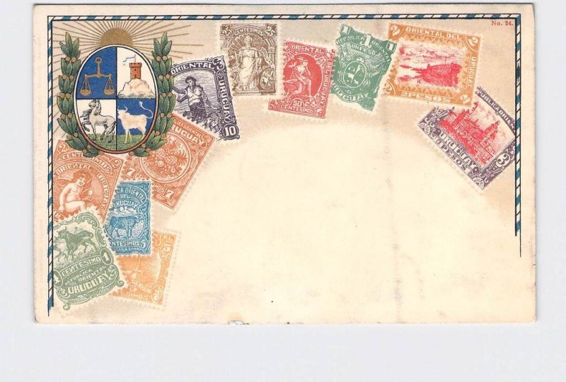 PPC POSTCARD URUGUAY STAMPS POSTAGE COAT OF ARMS UNDIVIDED BACK #1