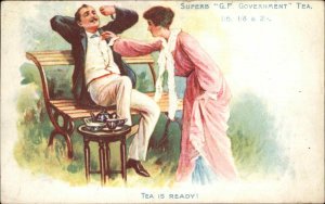Superb GP Government Tea Woman Serving Man c1910 Postcard
